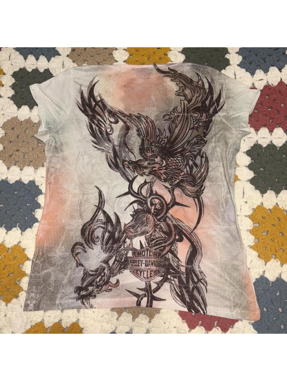 Vintage Y2K Harley-Davidson Women's XL Eagle Graphic Summer Motorcycle T-Shirt - Picture 3 of 8